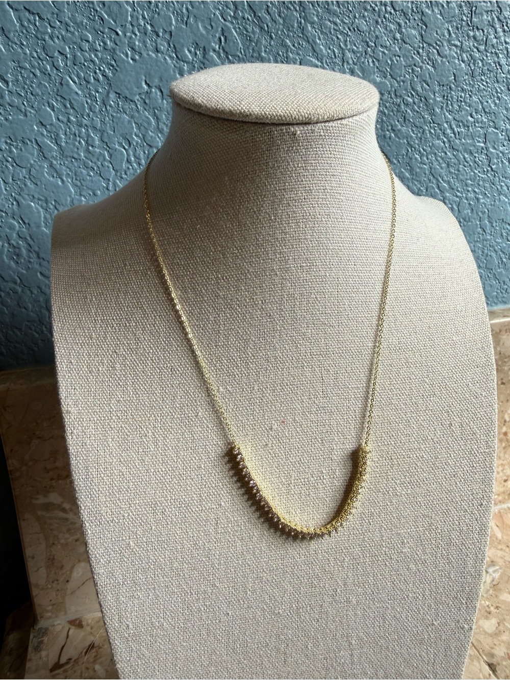 Melinda Maria Gold Crystal Curved Bar Necklace NWOT